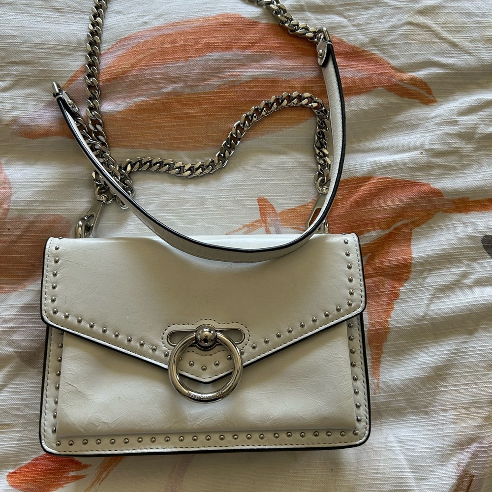 White leather Rebecca Minkoff Studded Ring-Accent Crossbody Bag - Picture 3 of 11